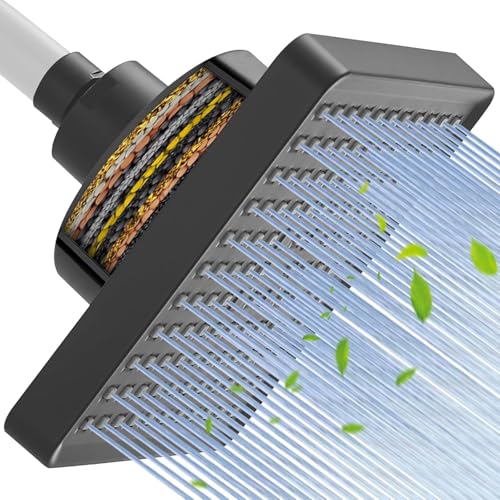 Filtered 6 Inch Square Shower Head High Pressure Bathroom Rain Showerhead Filter for Hard Water to Remove Chlorine and Harmful Substances