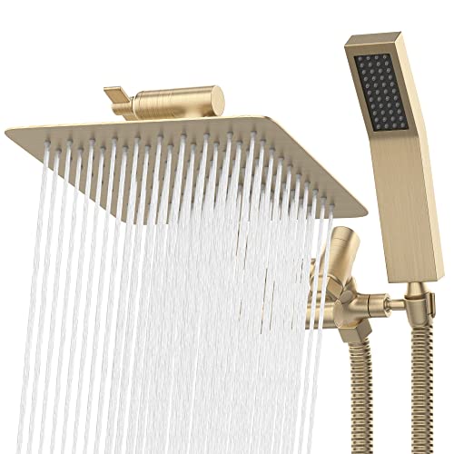 All Metal Shower Head 8" Dual Square Shower Head With Handheld Wand 71in Hose Set