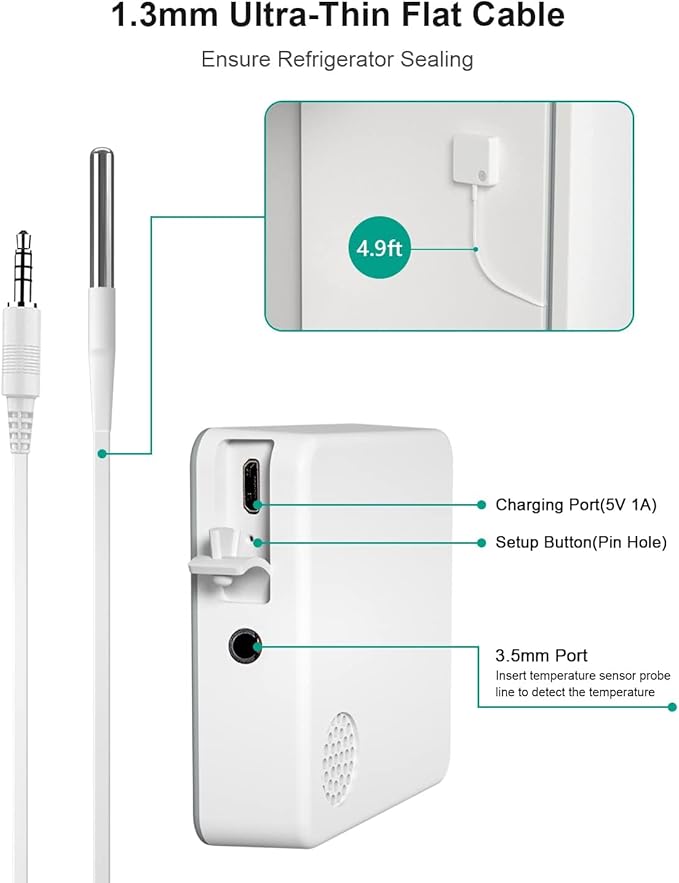 MOCREO WiFi Fridge Thermometer Freezer Alarm, App Email Alert, No Subscription Fee, 2 Remote Smart Temperature Sensors for Kitchen, Refrigerator, RV, Hot Tub