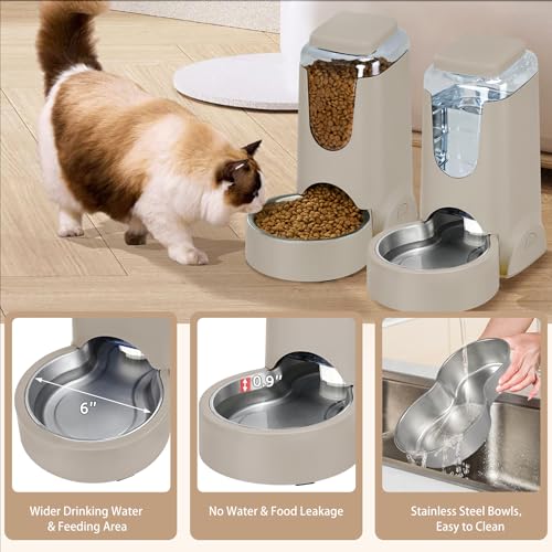 2 Pack Automatic Cat Feeder and Stainless Steel Water Dispenser