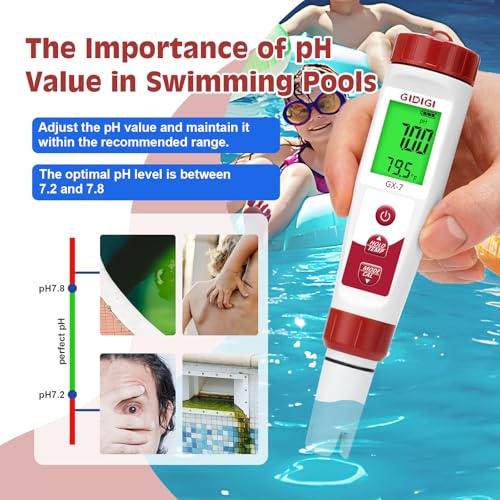 pH Meter Chlorine Tester Digital 7 in 1 Pool Water Tester Kit
