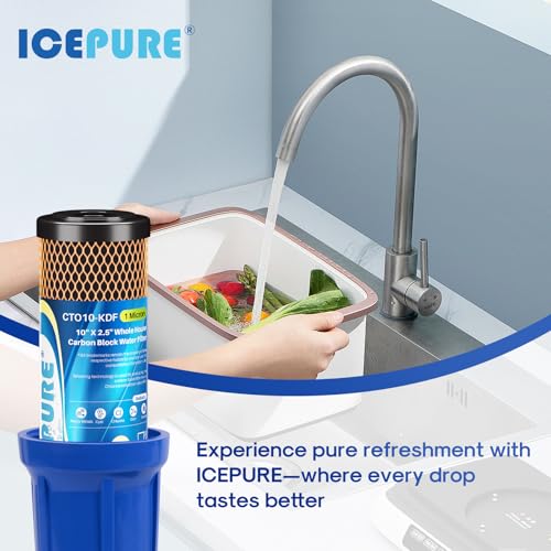 1 Micron 2.5" x 10" Whole House Water Filter Coconut Shell Activated CTO Carbon and KDF Cartridge for Home (4 Count)