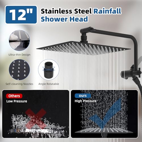 12" Metal Rainfall Shower Head with 10