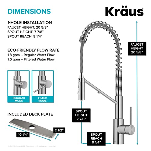 Oletto 2-in-1 Commercial Style Pull-Down Single Handle Water Filter Kitchen Faucet for Reverse Osmosis or Water Filtration System in Spot-Free Stainless Steel, KFF-2631SFS