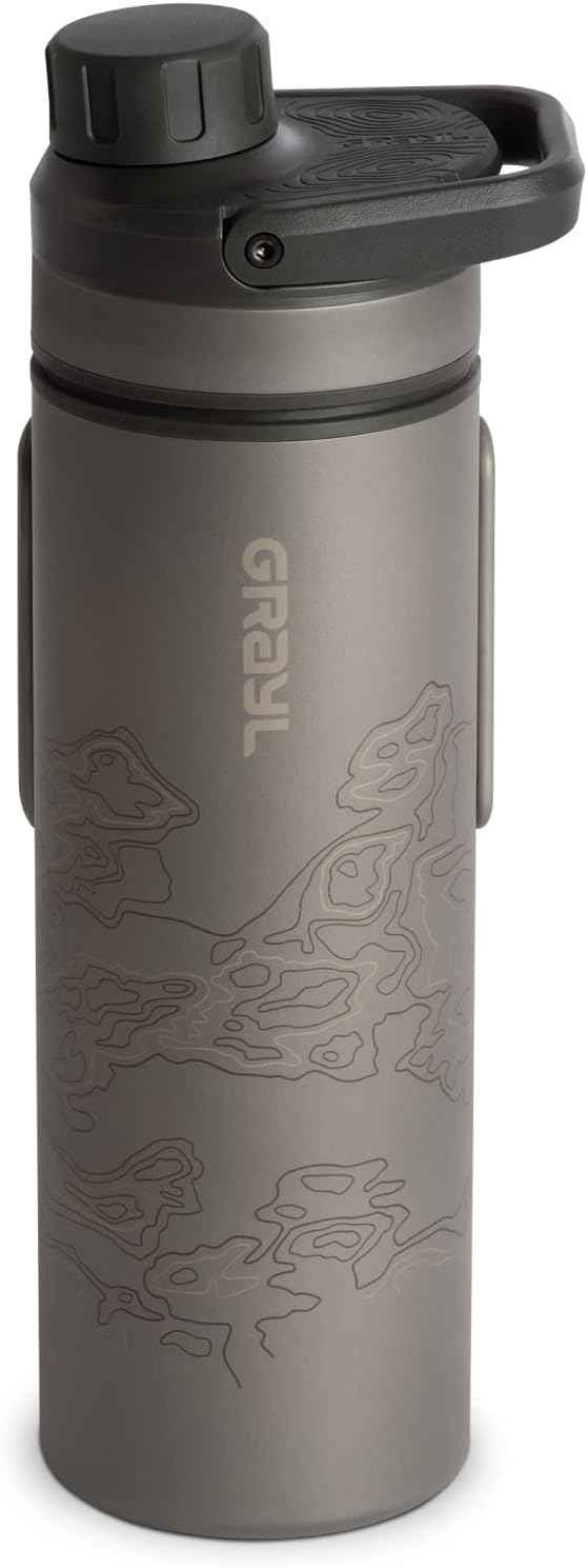 GRAYL UltraPress Titanium 16.9 oz Water Purifier & Filter Bottle for Hiking, Backpacking, Survival, Bushcraft, Travel (Covert Black)