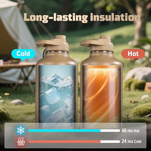 64oz Tactical Insulated Water Bottle with 3 Lids & MOLLE Pouch