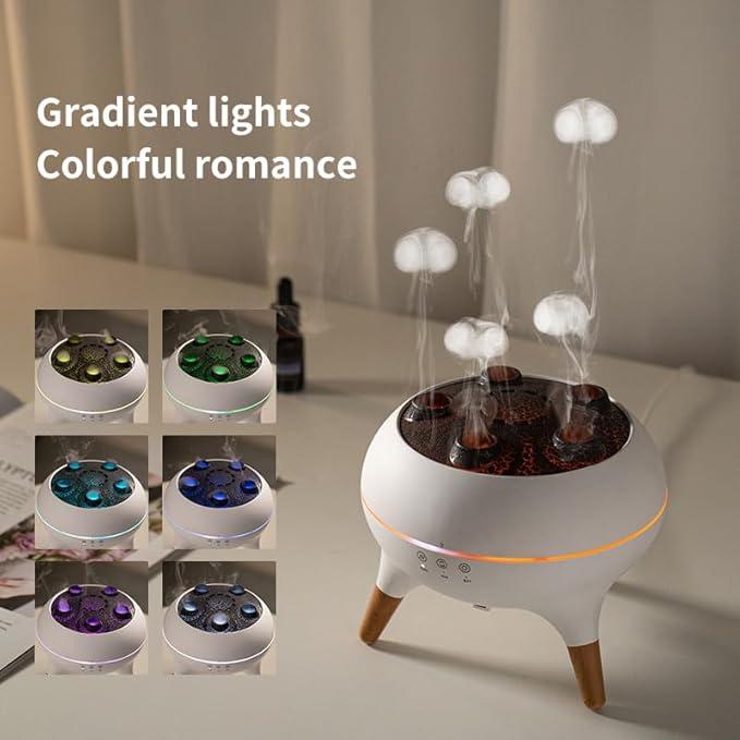 Dynamic Jellyfish Air Humidifier & Jellyfish Essential Oil Diffuser for Home,Office, Yoga - 7 Color-Changing Lights ，Remote Control ，4H/8H Timer Setting, Auto Shut-Off 250ml