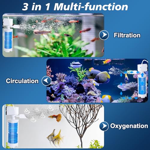 4-in-1 Mutilstage Aquarium Filter, 6W Bubble Oxygen for 20-40Gal
