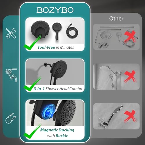 Foldable Rainfall Shower Head 9 Spray Settings