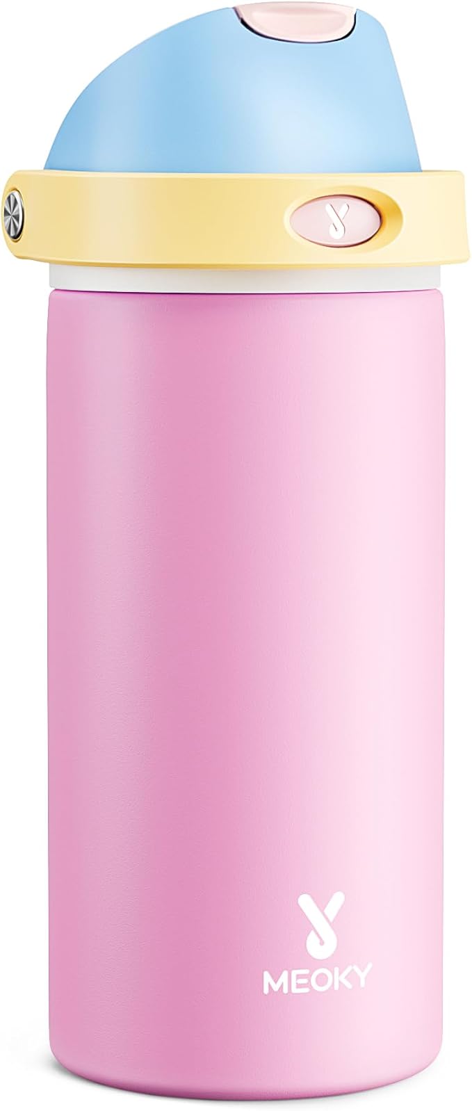 18 oz Insulated Water Bottle for Kids: Meoky Metal Water Bottle with 2-in-1 Straw and Spout Lid - Leak Proof, Cold for 24 Hours, Fits in Car Cup Holder for Girls School Sports, Fruit Punch