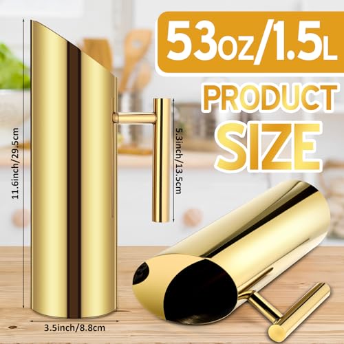 3 Pack 53oz 1.5l Stainless Steel Water Pitcher Modern Metal Pitcher with Ice Guard Gold Carafe Drink with Handle or Iced Hot Drink Tea Juice Coffee Beer (3 Count)
