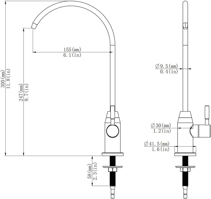 Reverse Osmosis Drinking Water Filter Tap Bar Sink Filtered Kitchen Faucet (Black)