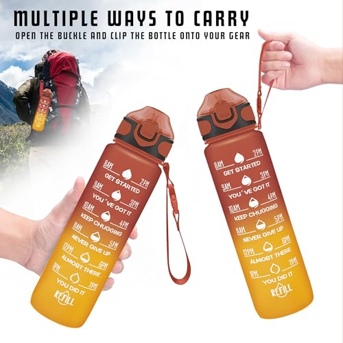 32 oz Drinking Water Bottle with Times to Drink and Straw