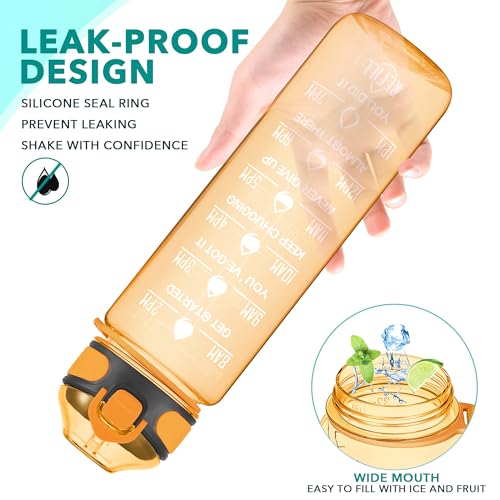 32 oz Water Bottle with Times to Drink and Straw