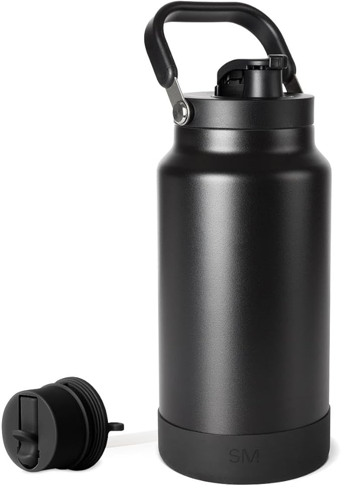 Simple Modern Trek Pivot | Half Gallon Water Bottle Jug with Handle & Boot | Interchangeable Straw & Chug Lids | Large Insulated Stainless Steel | Sports Camping Outdoors | 64oz, Midnight Black