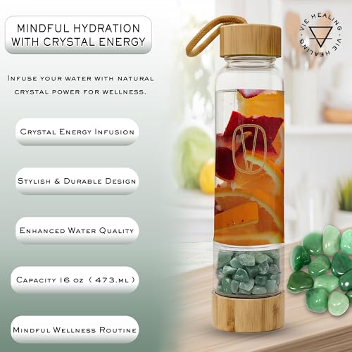 Gem Infused Aventurine Glass Water Bottle