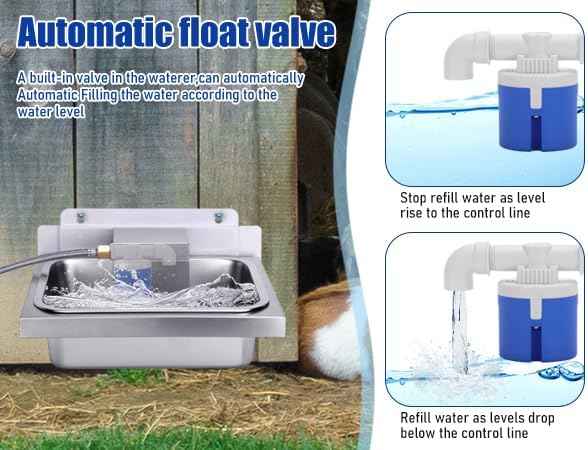 3 Gal Automatic Dog Water Bowl Dispenser for Dogs Metal Auto Pet Waterer Bowl Wall Mounted Self Refilling Water Trough with Float Valves Pet Waterer for Livestock Dogs Cat Horse