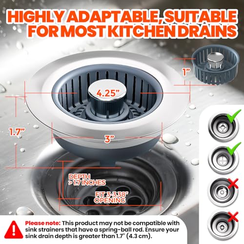 Kitchen Sink Drain Strainer & Sink Stopper (3 Count)