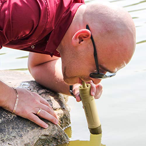 Portable Water Filter 3 Stages Filtration with 2 Collapsible Bottle for Survival Kit or Go Bag L605B Water Filter with Bottles