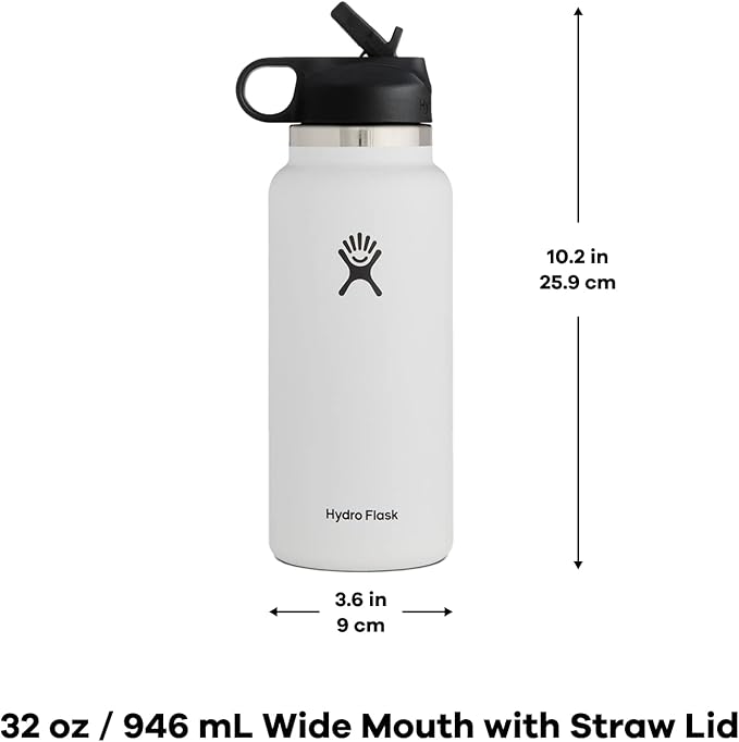 Hydro Flask 32 Oz Wide Flex Straw Cap Bottle - Insulated Stainless Steel - Wide Straw Lid, Non Spill, Leakproof in Rain