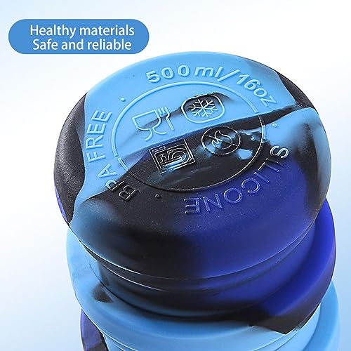 Collapsible Water Bottles Two Pack Travel Sports Portable Sport Water Bottle comes with mountaineering Buckle 500ml silicone Water (2 Count)