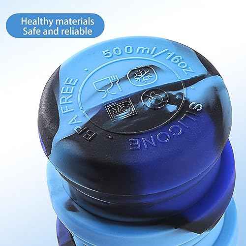 Collapsible Water Bottles Two Pack Travel Sports Portable Sport Bottle with Mountaineering Buckle 500ml Silicone Waterproof Camping Bottle (2 Count)