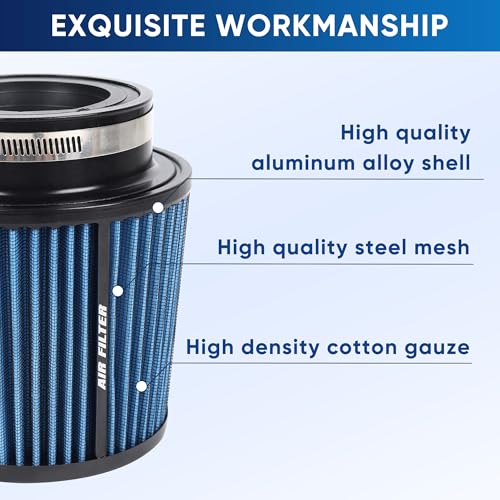 3 3.5 4 Inches Cold Air Intake Filter 76mm 89mm 101mm High Performance Washable Clamp