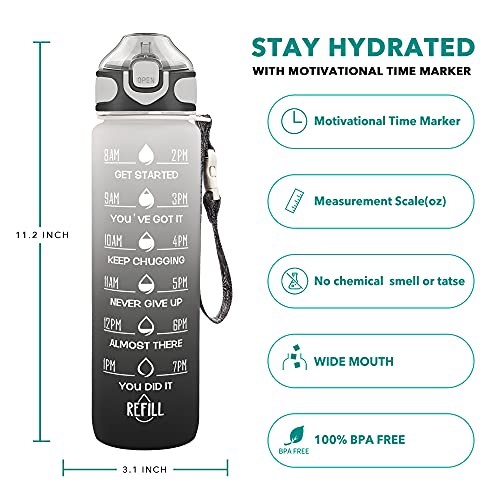 32 oz Drinking Water Bottle with Times to Drink and Straw
