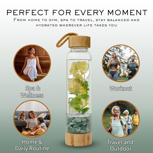 Gem Infused Aventurine Glass Water Bottle