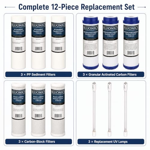 12 Piece Replacement Filter and UV Lamp Set for Compatible 4