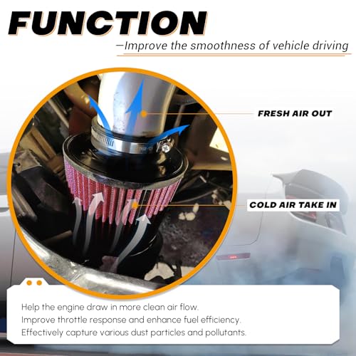 PTNHZ Universal Red 4" 102mm High Flow Cold Air Intake Cone Air Filter Power Intake Air Inlet System Air Cleaner