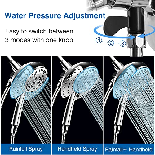 2 in 1 Shower Head with Handheld Combo High Pressure Silver 1.8 GPM