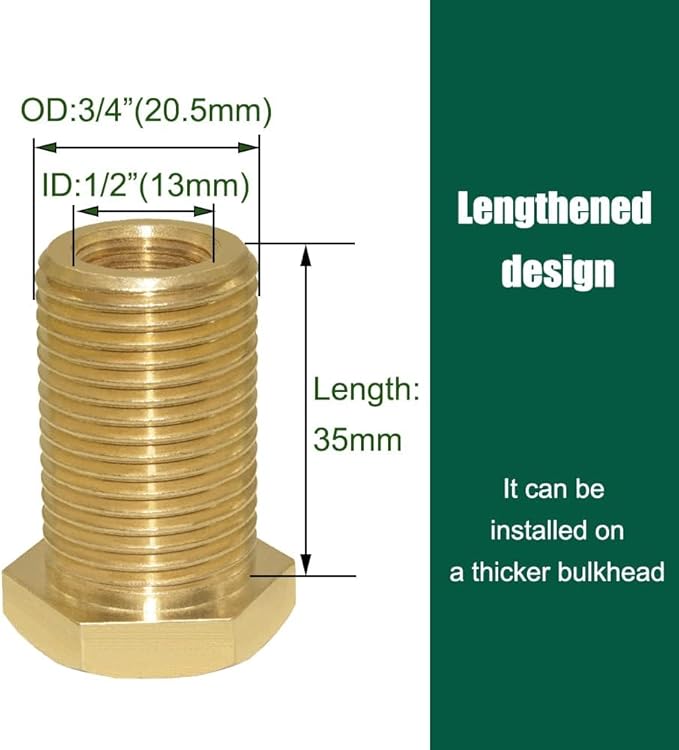 Joywayus 2Set Brass Male Bulkhead Kit Include 1/4" NPT Female 1/2" Male Water Tank Connector Threaded And 1/2" Female Outer Hex Head End Pipe Caps with Rubber Gasket - AquaVibe
