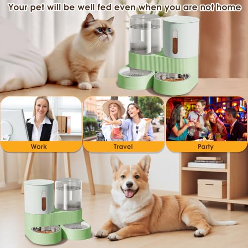 2 in 1 Automatic Gravity Cat Dog Feeder and Water Dispenser with 304 Stainless Steel Bowls