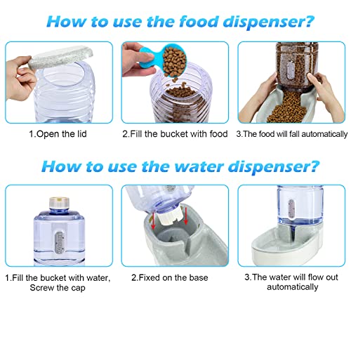 Automatic Dog Cat Feeder and Water Dispenser Gravity Food Feeder and Waterer Set with Pet Food Bowl for Small Medium Dog Puppy Kitten