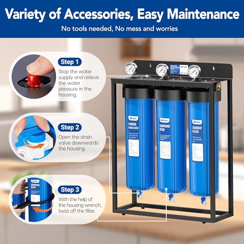 WF3-02 3-Stage Free-Standing Whole House Water Filtration System, Reduces Heavy Metals (Lead, Mercury, Arsenic, Cadmium, Chromium), Chlorine, Sediment, Odor, and VOC’s