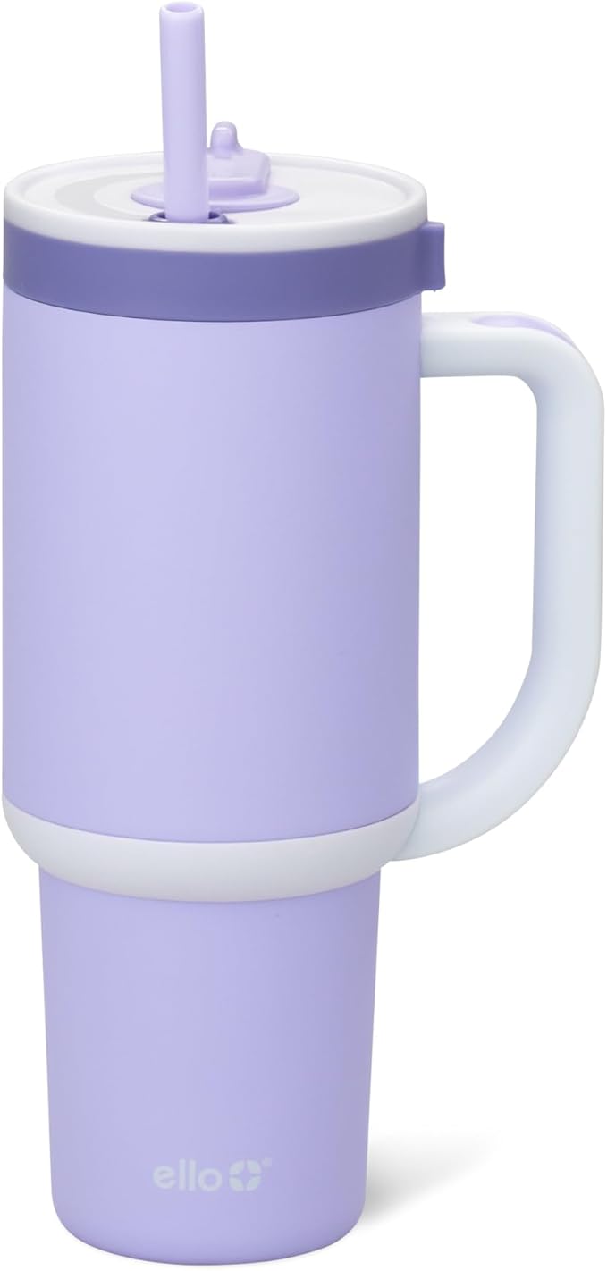 Ello Oasis 30 oz Tumbler with Handle & Retracting Straw | Reusable Insulated Stainless Steel Cup 100% Leakproof, Gifts for Teens Women Men | Keeps cold for 24 Hours, Cup Holder Friendly, Twilight