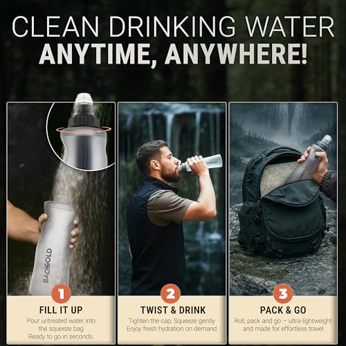Squeeze Collapsible Water Filter Bottle for Camping