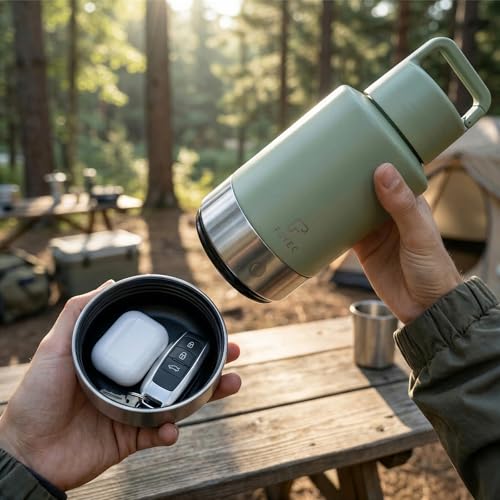 32oz 3-in-1 Dog Water Bottle Stainless Travel Cup with 2 Bowls,Green