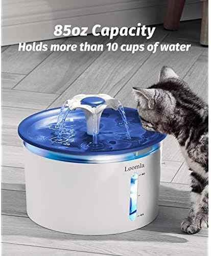 Loomla Cat Water Fountain, 85oz/2.5L Pet Water Fountain Indoor, Automatic Dog Water Dispenser with Switchable LED Lights, 2 Replacement Filters for Cats, Dogs, Pets (Navy Blue), VC1471