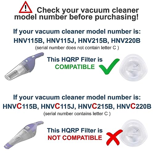 2 pack Filter compatible with Black & Decker HNV220B HNV220BCZ series HNV220BCZ00 HNV220BCZ01 HNV220BCZ01FF HNV220BCZ03 HNV220BCZ10 HNV220BCZ12 HNV220BCZ22 HNV220BCZ26 Lithium Hand Vac