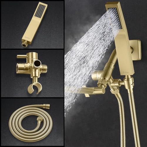 All Metal 8 Inch Dual Square Shower Head Combo