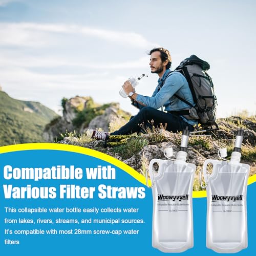 2-Pack 33oz (1L) Collapsible Water Bottles with Mountaineering Buckle, BPA-Free Foldable Travel Bottle for Camping Hiking Running Cycling Mountaineering - Compatible With All 28mm Thread Water Filter (2 Count)