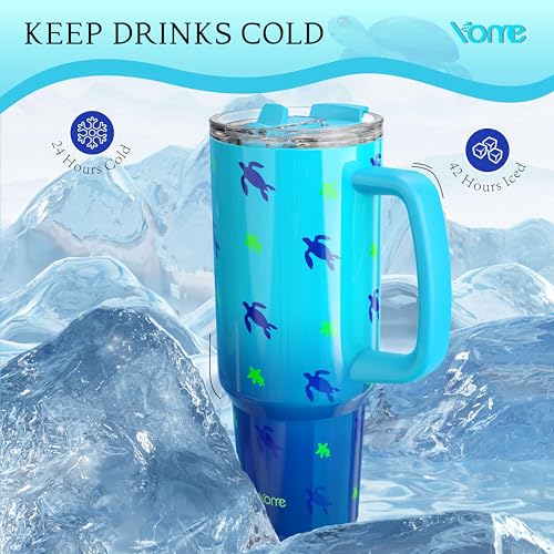 40 oz Sea Turtle Tumbler with Handle and Flip Straw for Women