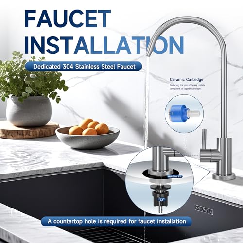 USF-3F-10 Slightly Alkaline Under Sink Water Filter System, 8K-32K Gal with Faucet, Reduce PFOA, PFOS, Chlorine, Lead, Mercury, Chloramine, Fluoride, Microplastics Particles, Bad Taste & Odor