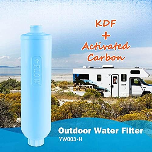 2-Pack PrimaPure RV Inline Water Filter KDF Activated Carbon Replacement for Camco 40043 Standard Water Hose, Garden Hose, Camping with1 Flexible Hose Certified To NSF/ANSI 42 by IAPMO R&T