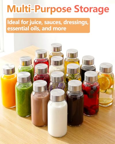 8 oz Small Glass Juice Bottles with Stainless Steel Lids Leak Proof (10 Count)