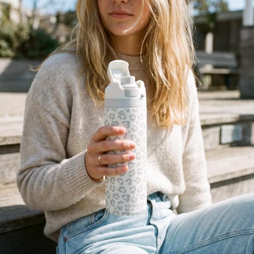 Leopard Skin Insulated Stainless Steel Water Bottle with Straw for Sports and Travel 24 Ounces for Women Girls Friends Teens Birthday