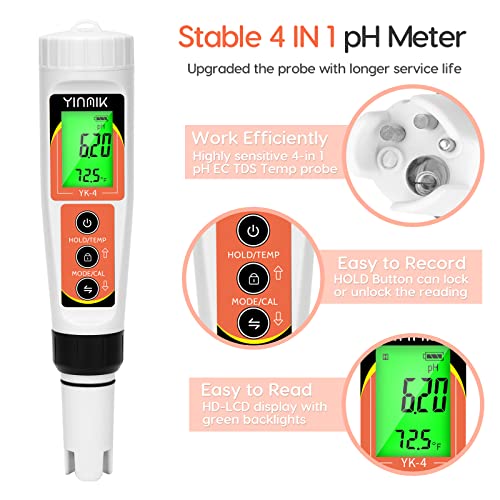 PH Meter Digital 4 in 1 PH EC TDS Temp Meter for Water Hydroponics