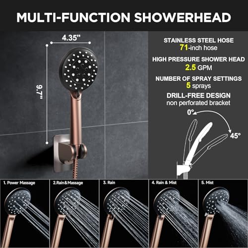 Rose Gold 11.8" High Pressure Shower Head with Handheld